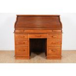 Teakhouten roll top bureau met interieur