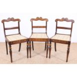 Set of 3 walnut chairs with intarsia inlay, France 19th century.