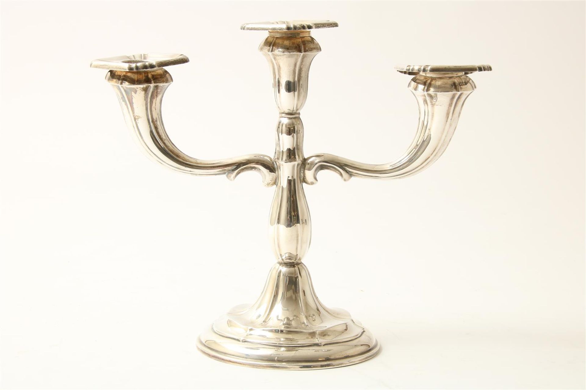 Silver three-light candlestick, Germany, m. 800/000, br. wt. 578 gr. (weighted)