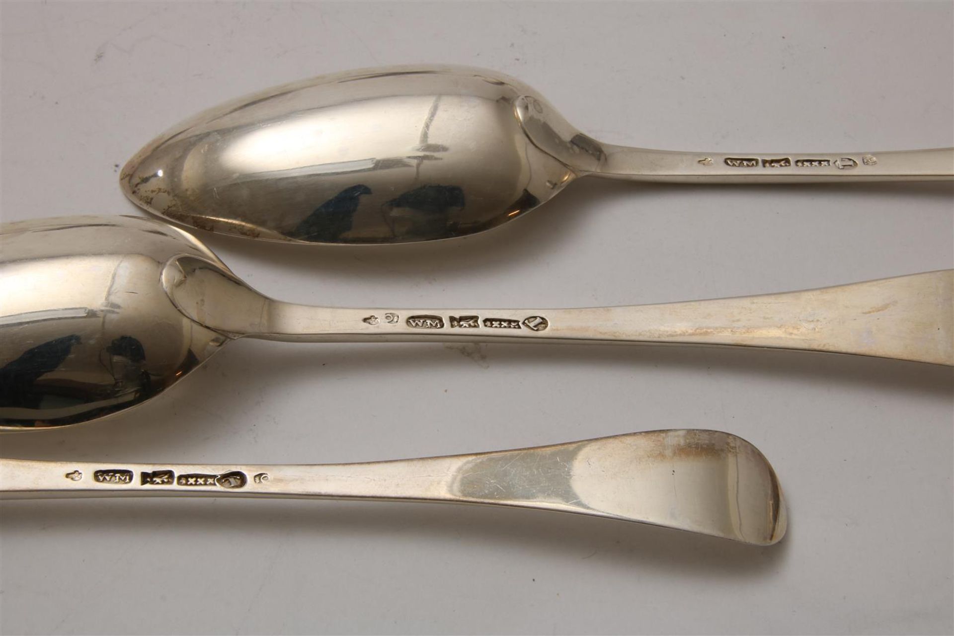 Set of 12 silver large spoons, alloy 925/000, Amsterdam, master mark: "WM": Jan Woortman, year stamp - Image 2 of 4
