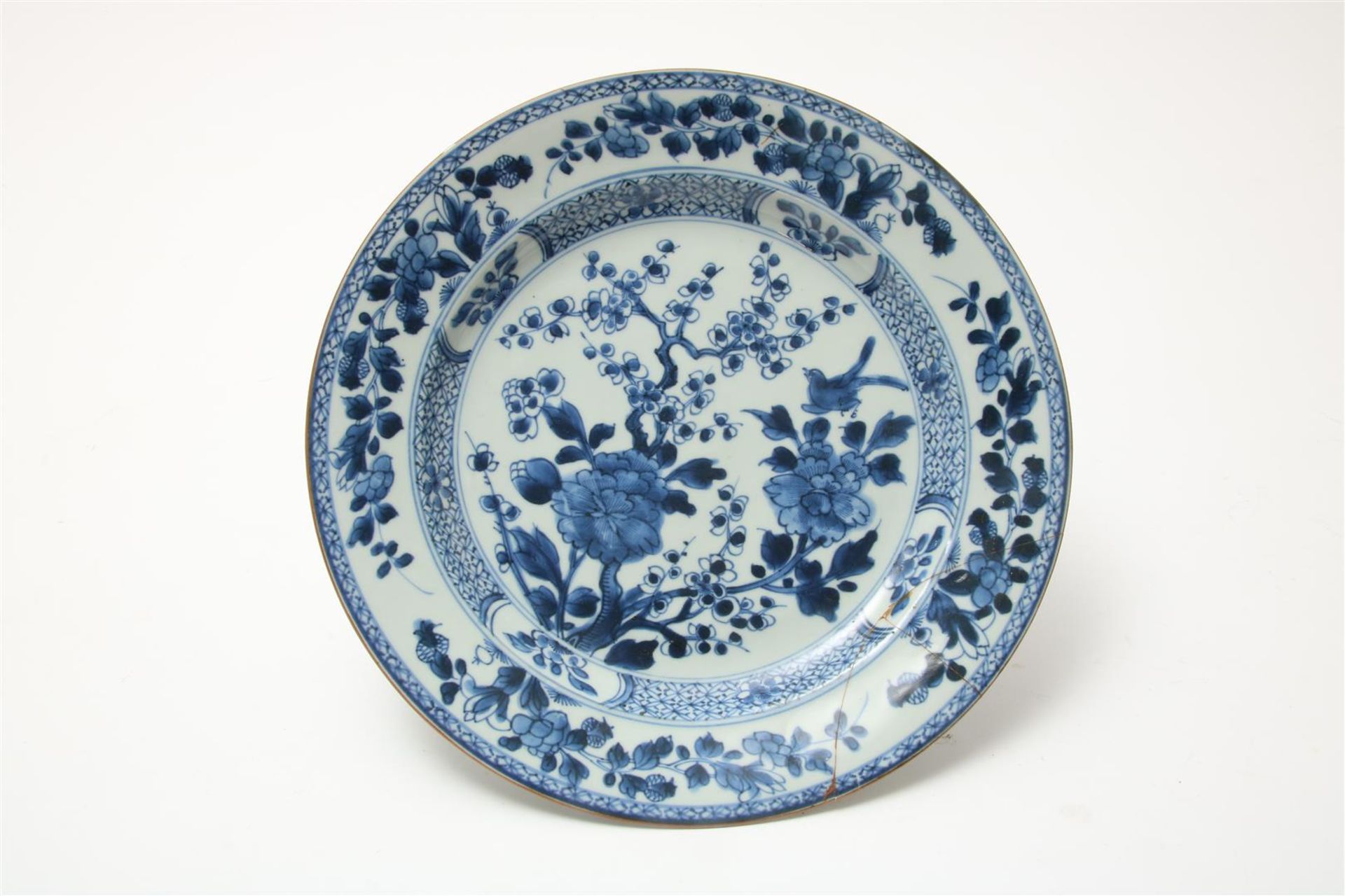 Set of porcelain Qianlong plates with a bird near flowering shrubs and a blossom branch, - Image 6 of 12