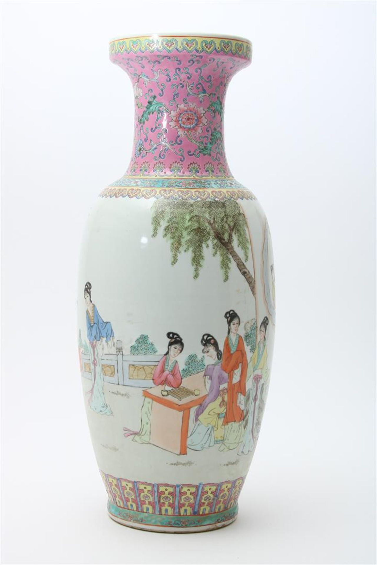 Porcelain baluster-shaped vase decorated with figures in a landscape, back poem, marked in red on