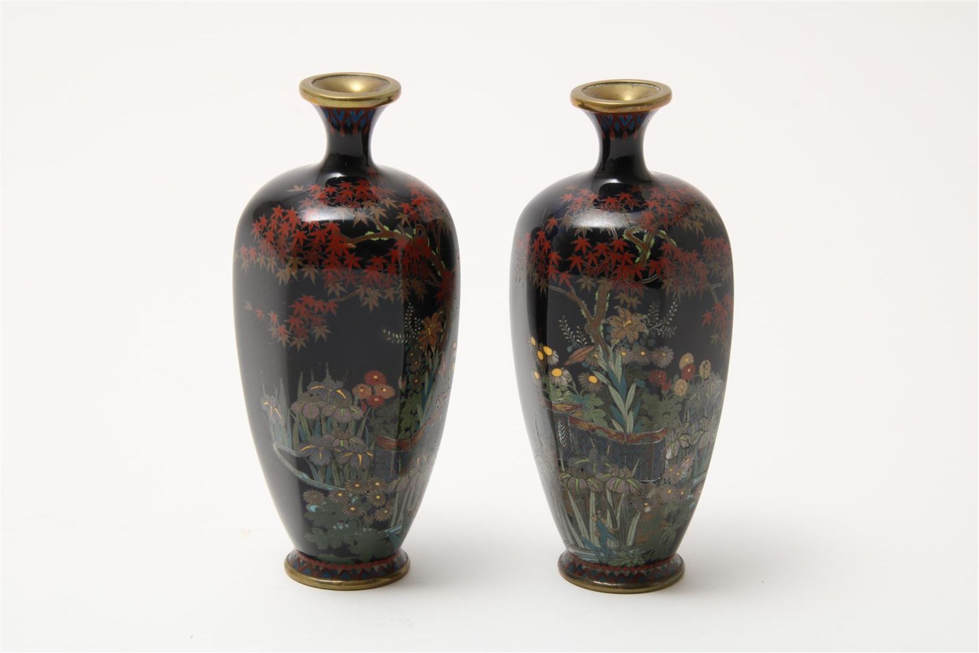 Pair of bronze vases inlaid with cloisonne