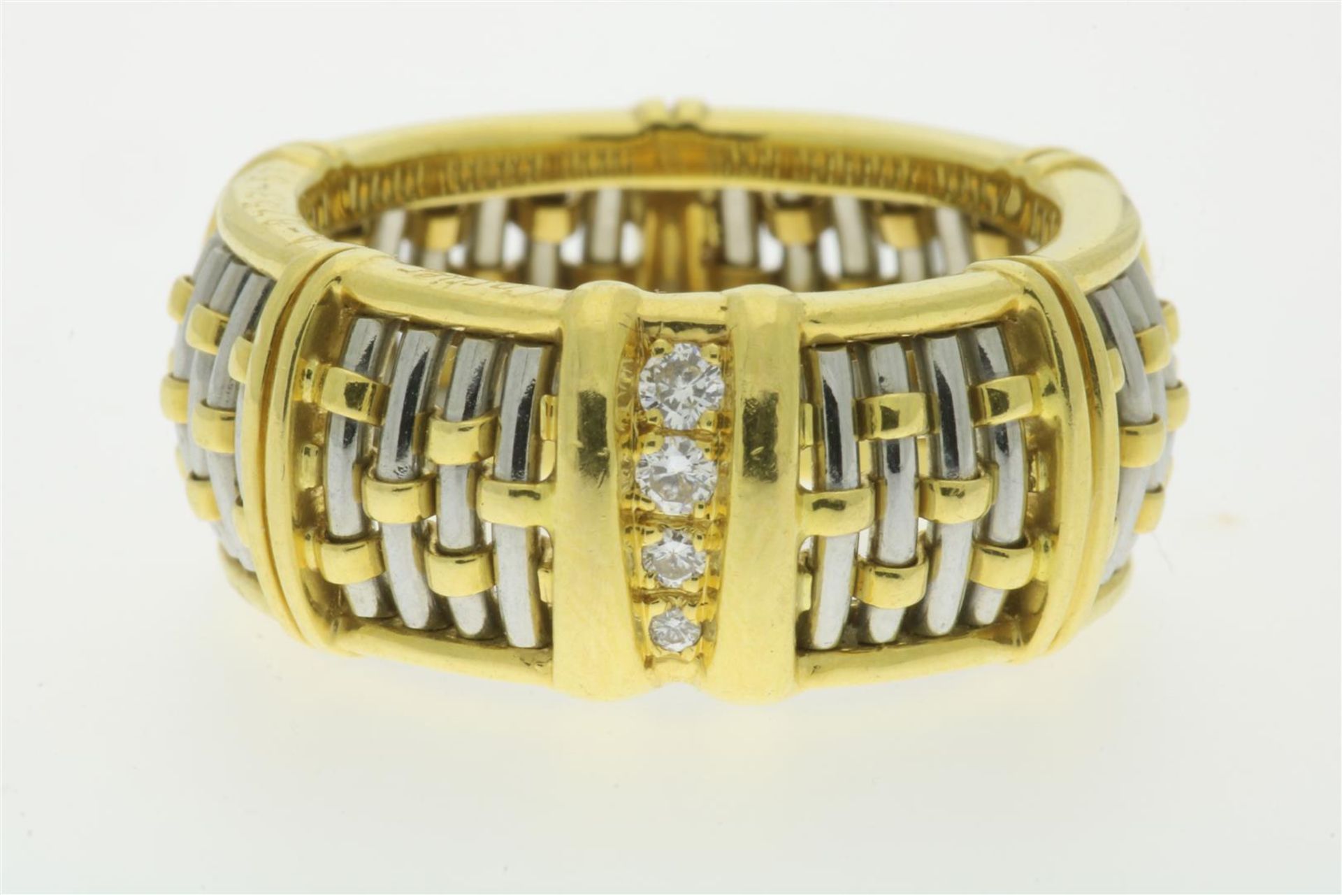 CARTIER, bicolor gold and metal band ring set with diamonds, brilliant cut, gem. 750/000, br. wt.