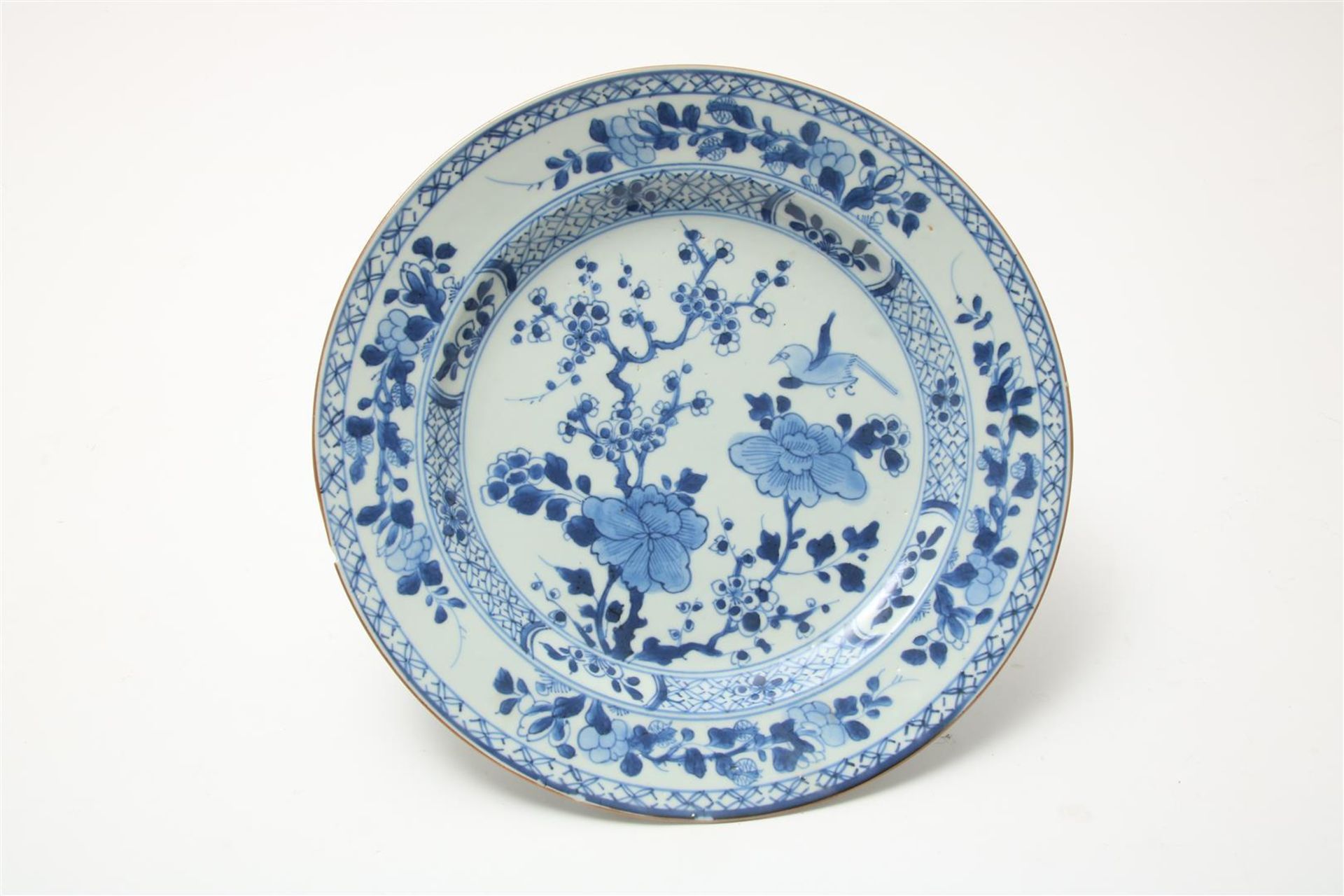 Set of porcelain Qianlong plates with a bird near flowering shrubs and a blossom branch, - Image 7 of 12