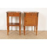 Set walnut bedside tables with marble top