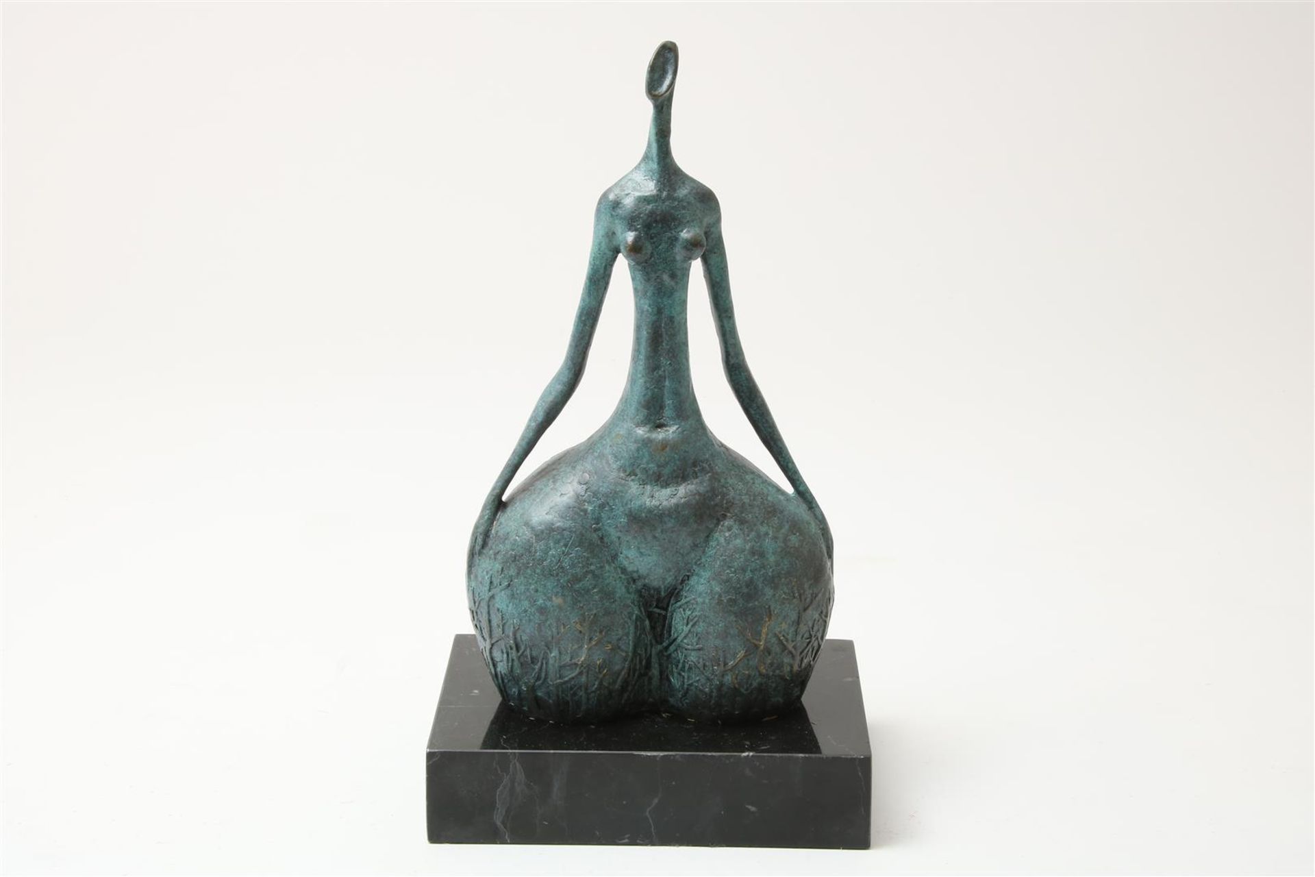 Bronze sculpture of lady, mounted on marble base, h. 40 cm.