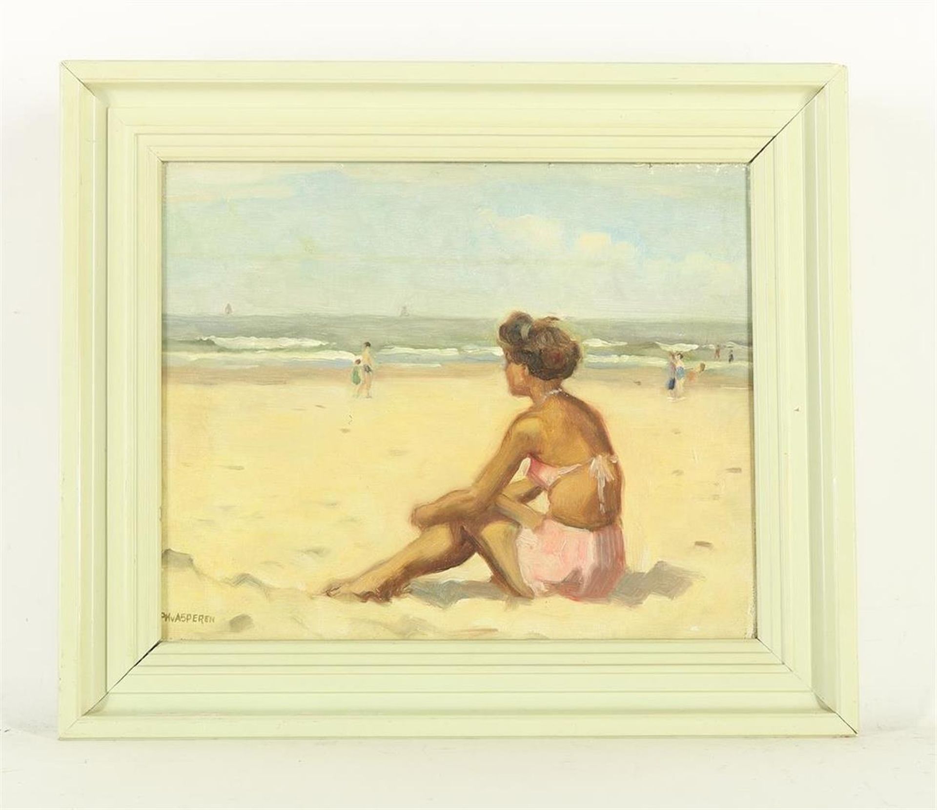 Piet Hein Asperen van (1895-1969) Sunbathing on the beach, signed l.l., canvas, 24.5 x 31 cm. - Image 2 of 4