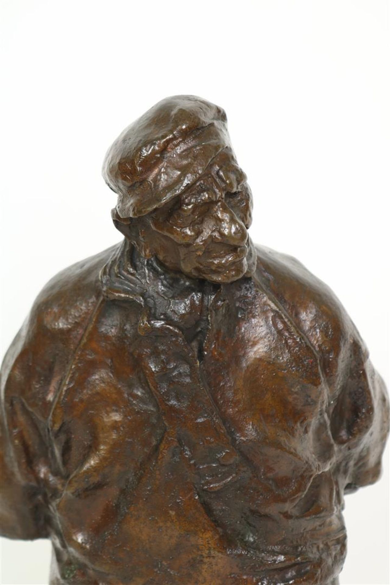 "Charles" Henri Marie van Wijk (1875-1917) Bronze figure of a walking farmer with hand on his - Image 2 of 5