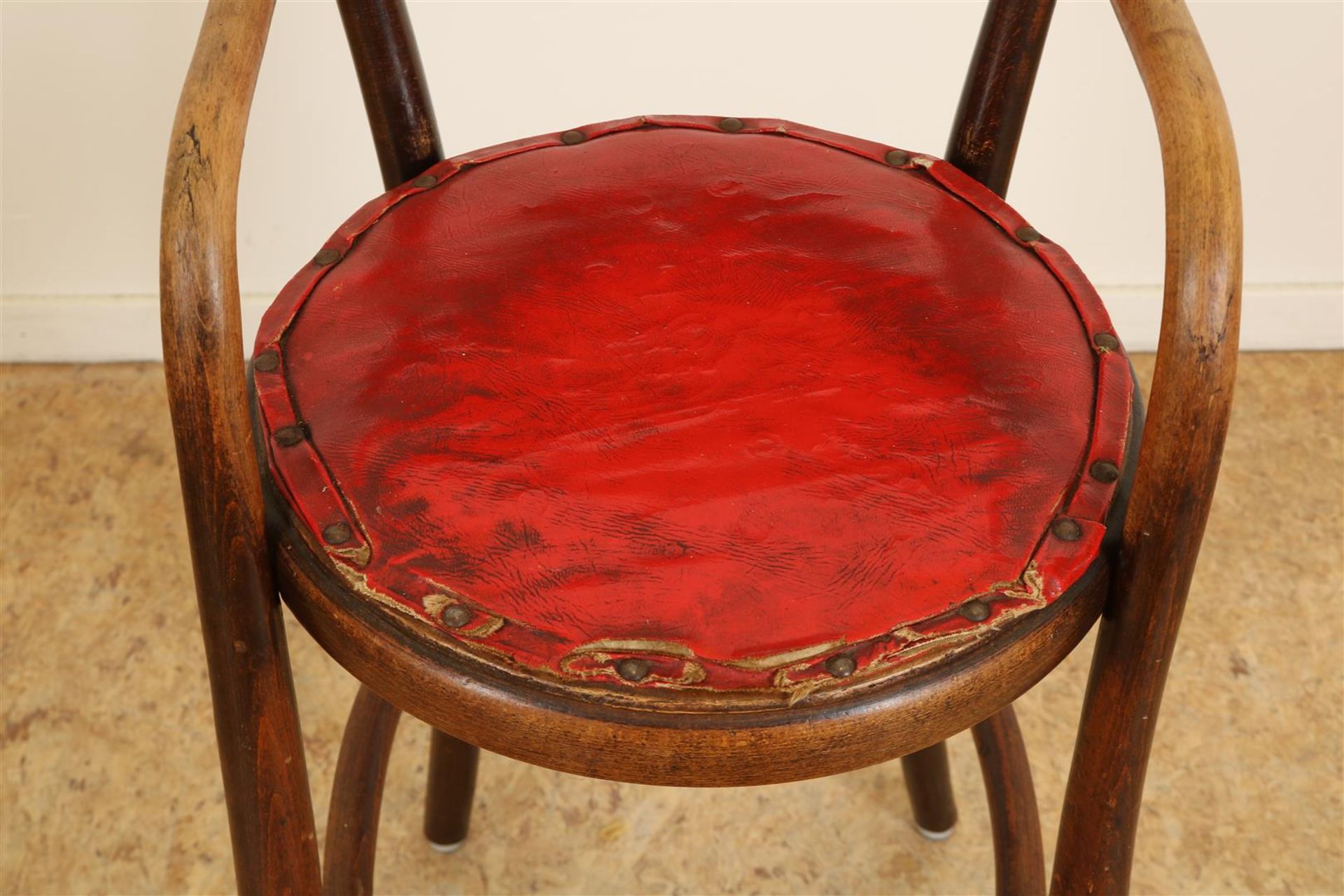 Curved beech wood children's chair, Fischel, Czechoslovakia, with red Sky upholstery. - Image 3 of 4