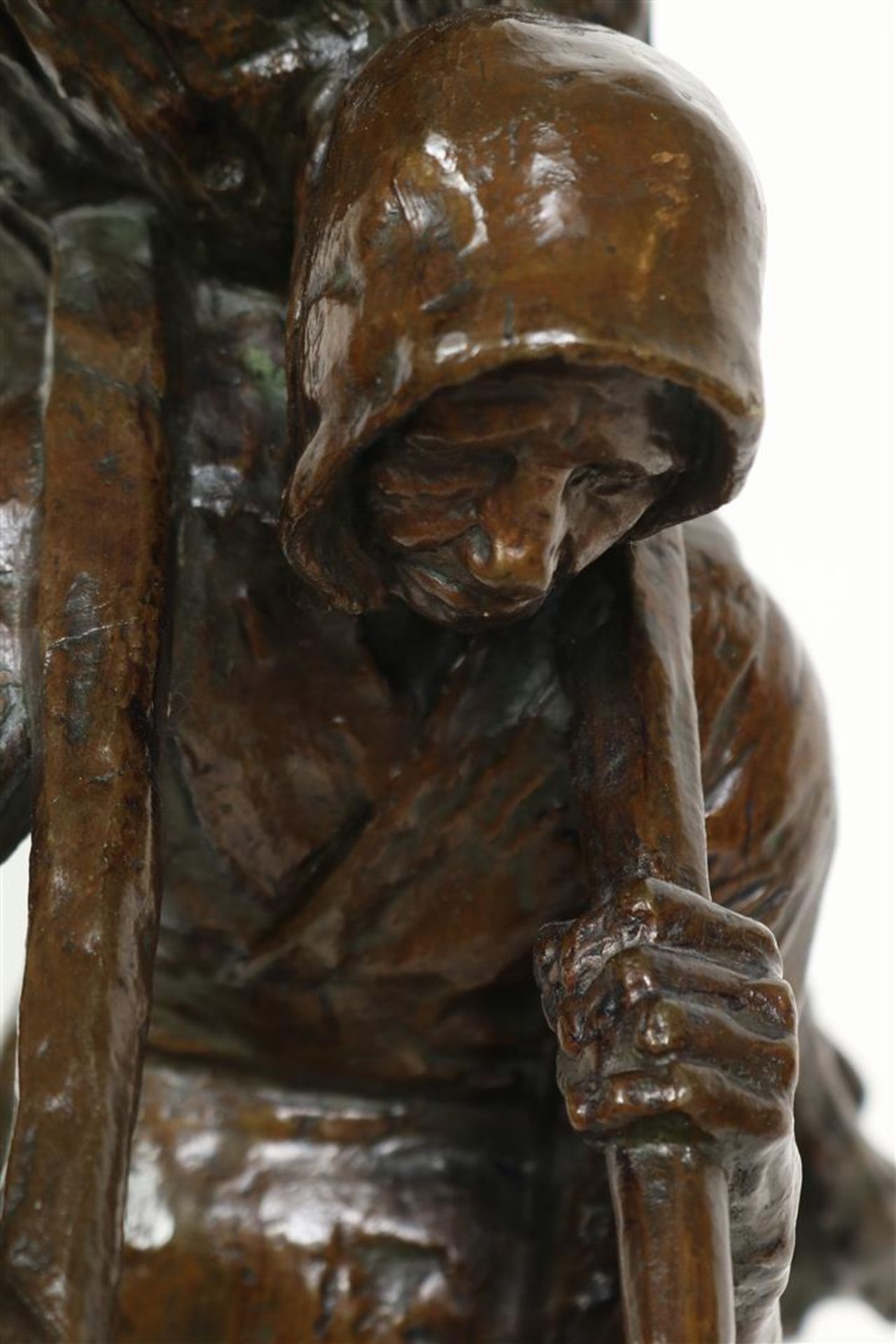 "Charles" Henri Marie van Wijk (1875-1917) Bronze figure of an old farmer's wife carrying - Image 2 of 5