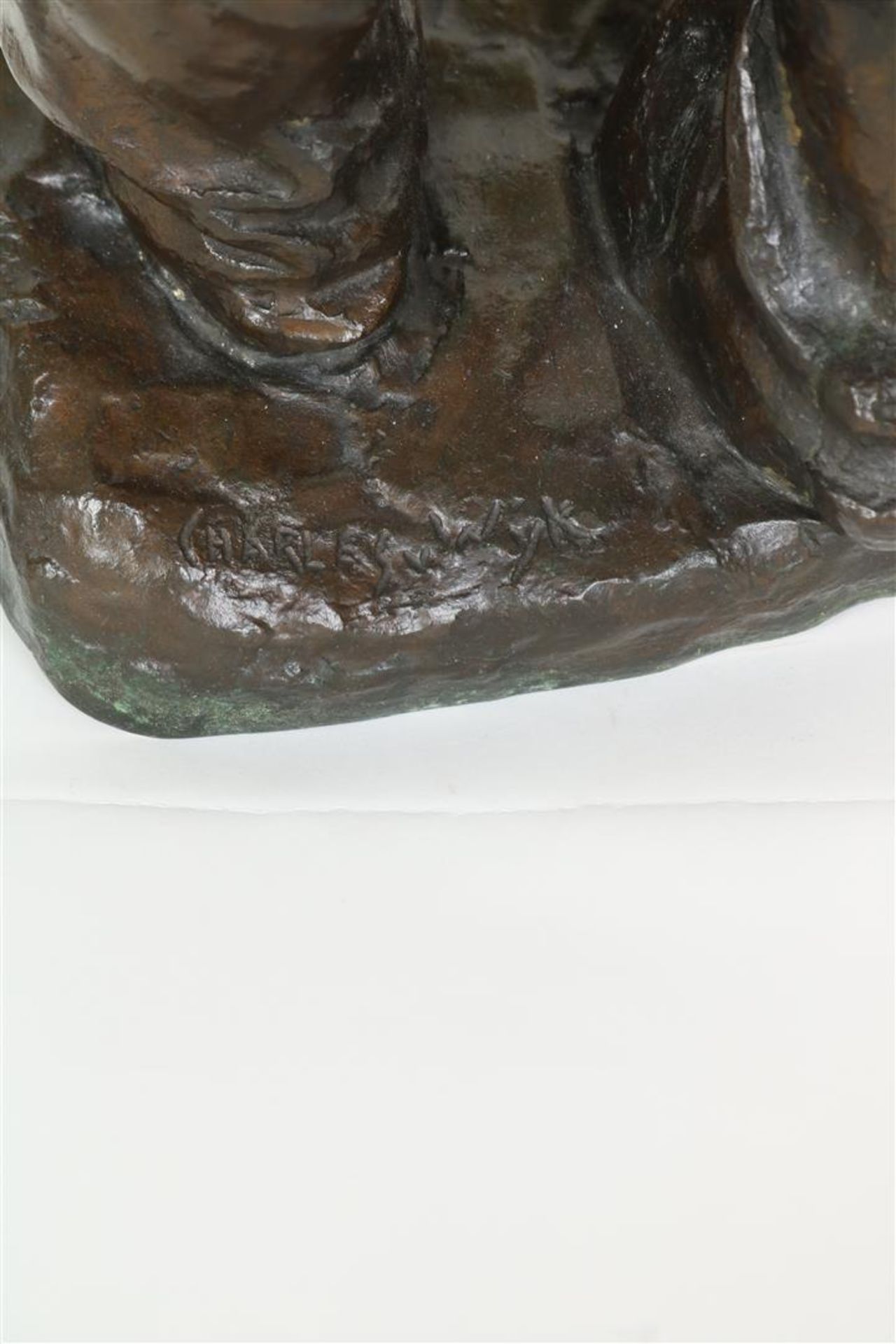 "Charles" Henri Marie van Wijk (1875-1917) Bronze figure of a walking farmer with hand on his - Image 5 of 5