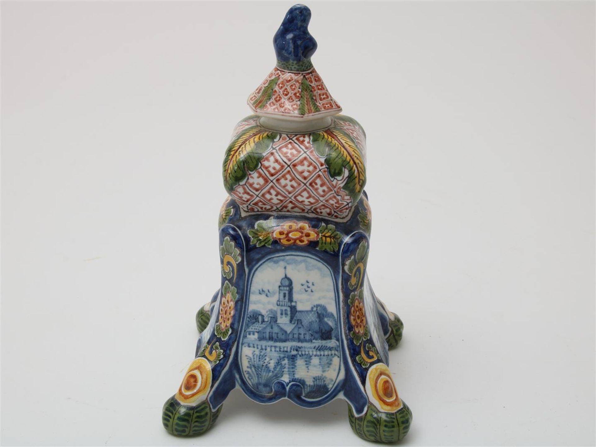 Lot of a polychrome earthenware candlestick, h. 21 cm., polychrome earthenware tea caddy, h. 13 - Image 2 of 9