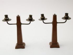 Oak Amsterdam school candlesticks