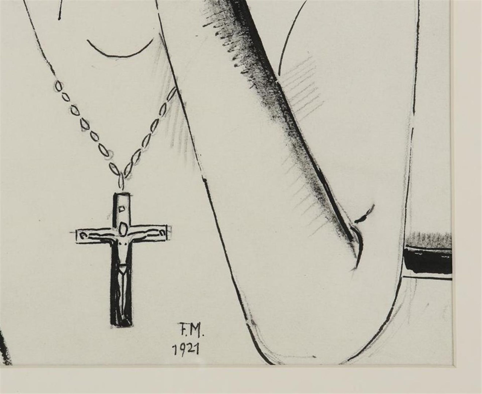Frans Masereel (1889-1972) Lady with cross pendant, monogrammed F.M. and dated 1921 bottom right, - Image 3 of 4