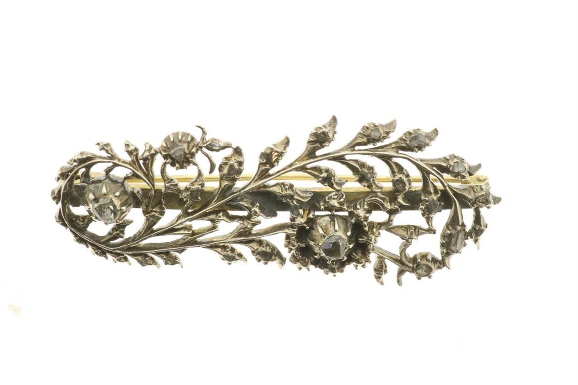 Silver brooch with diamonds old cut