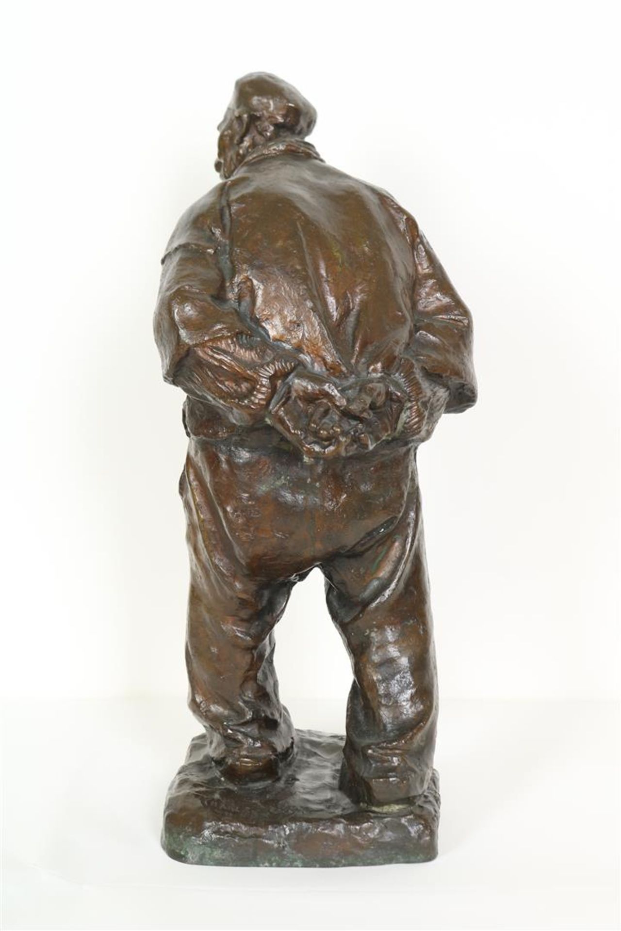 "Charles" Henri Marie van Wijk (1875-1917) Bronze figure of a walking farmer with hand on his - Image 4 of 5