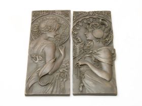 Set of bronze Art Nouveau-style plaques