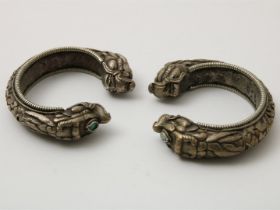 Lot with two silver bracelets, Tibet