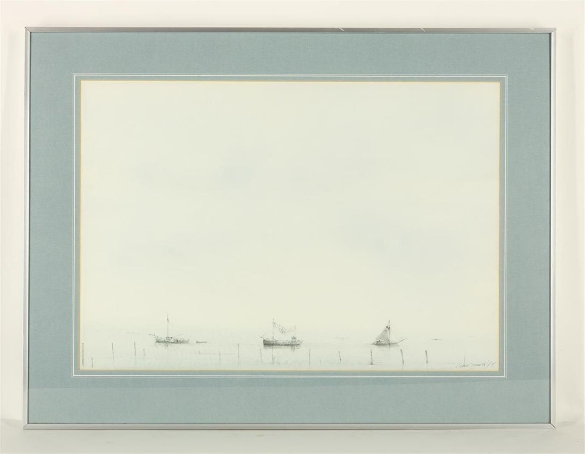 Ciano Siewert (1942-) Ships sailing on the IJsselmeer, signed lower right and dated 1977, mixed - Image 2 of 4