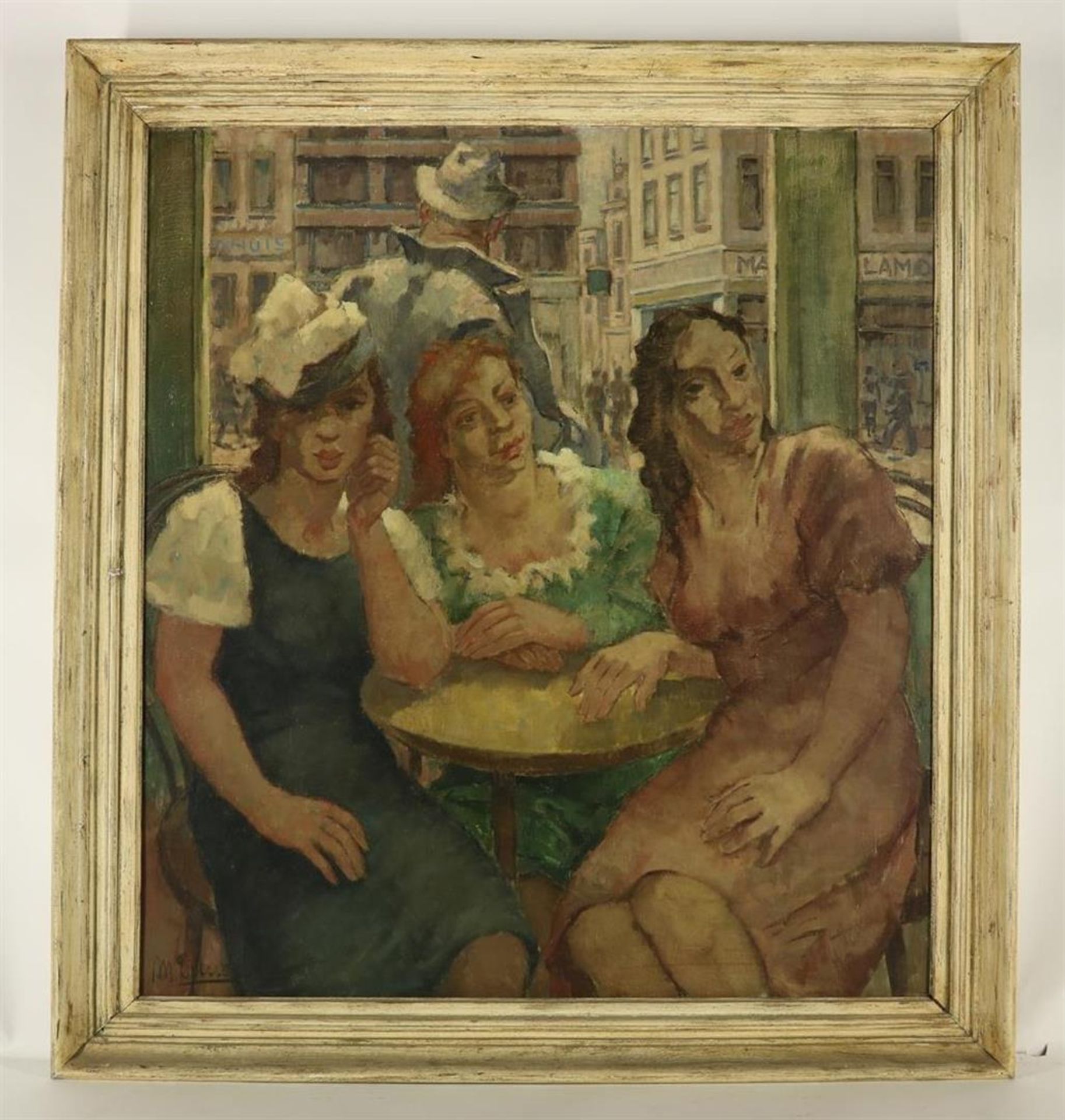 Mar Diemel (1903-1983) Ladies in the shopping street, signed lower left, canvas 110 x 98 cm. - Image 2 of 4