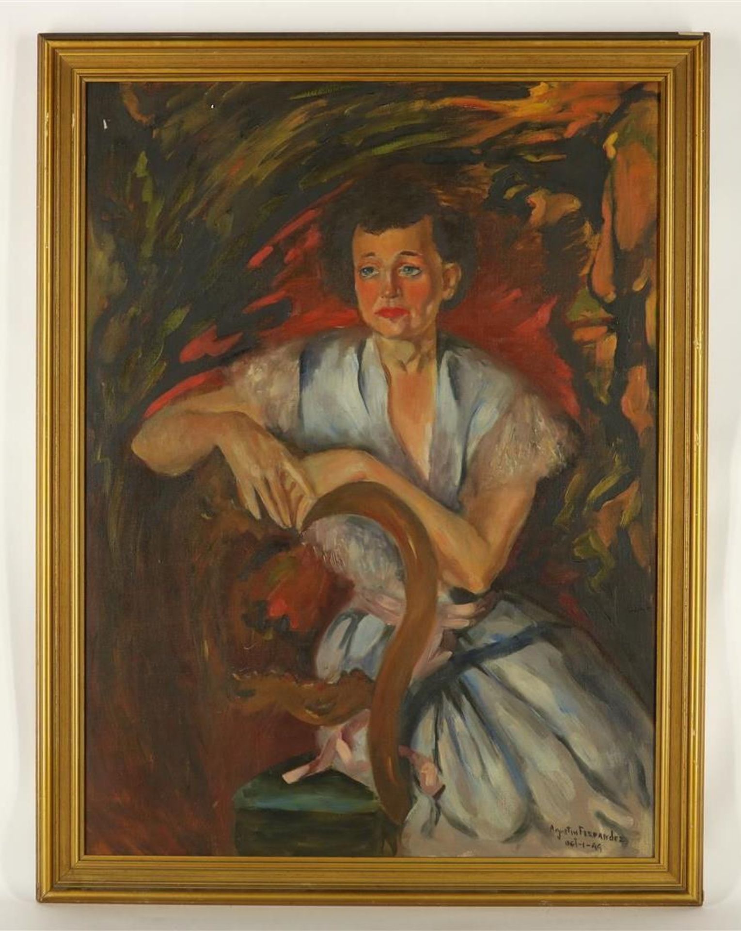 Augustin Fernandez Portrait of a lady, signed and dated Oct-1-59 lower right, canvas 101 x 74 cm. - Image 2 of 4