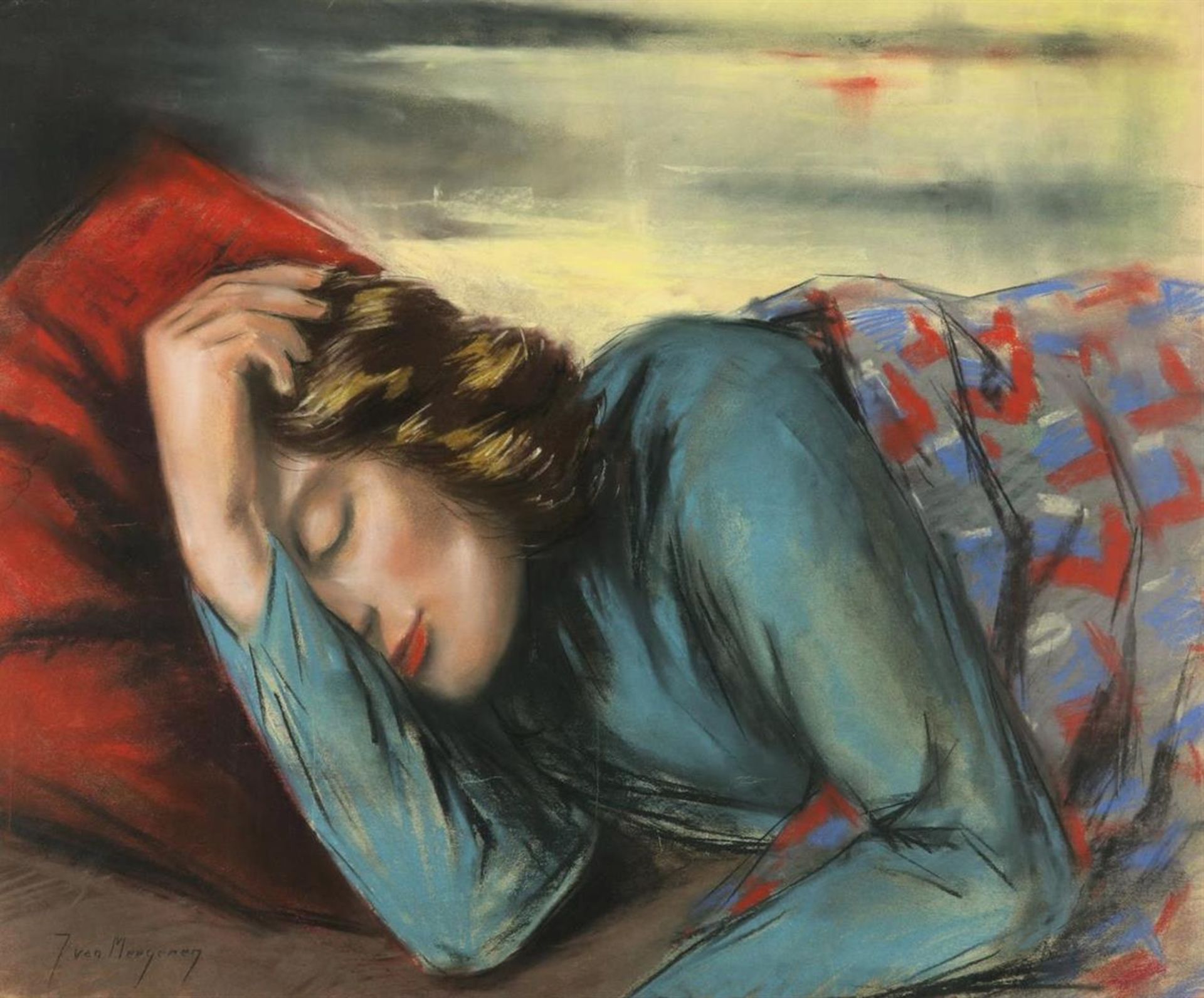 Jacques van Meegeren (1912-1977) Sleeping, signed lower left, pastel 71 x 86 cm.