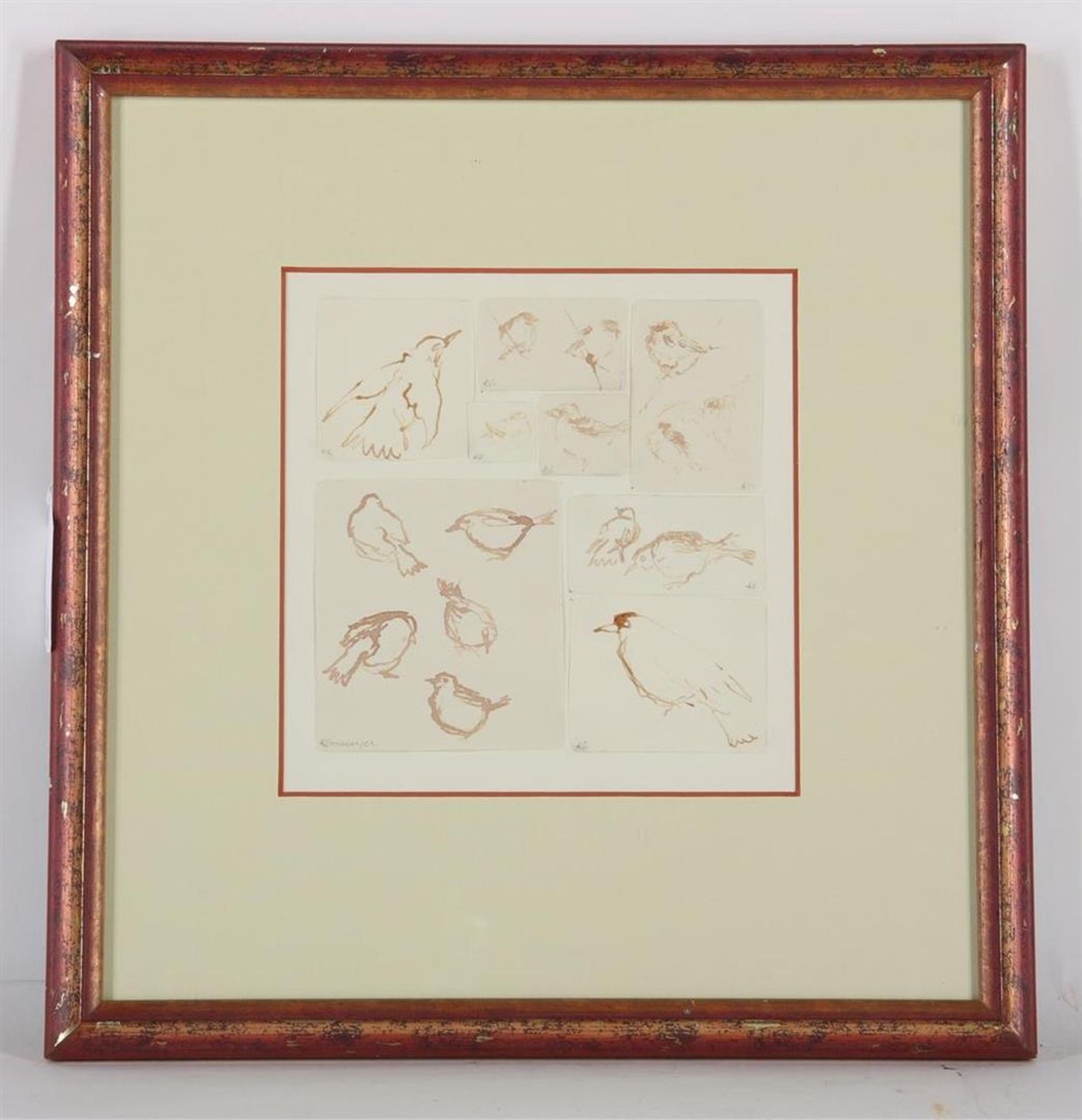 Sketches of birds, signed and monogrammed AV?, drawing 17 x 17 cm. - Image 2 of 4