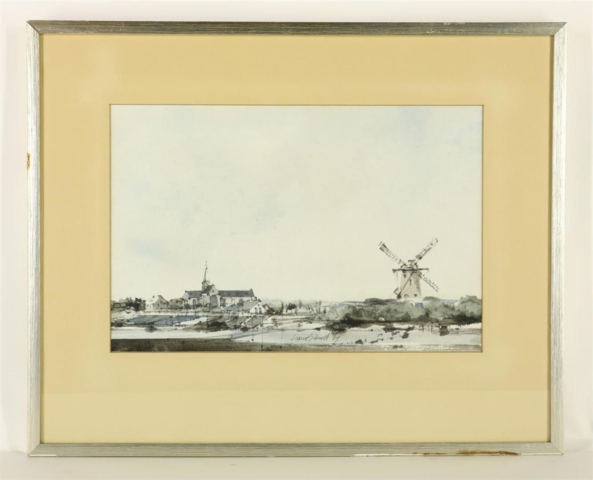 Ciano Siewert (1942-) Mill in landscape, signed bottom center and dated 1969, watercolor 53 x 53 - Image 2 of 4