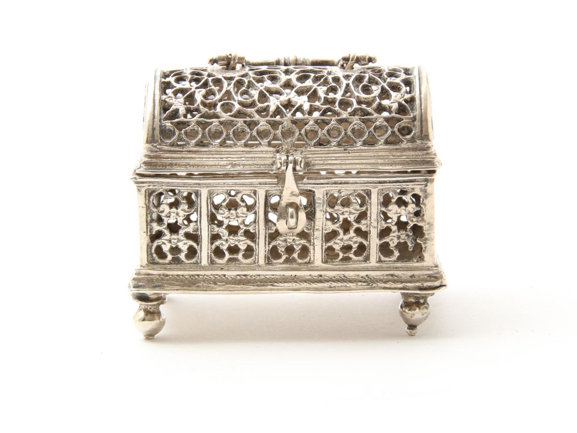Small silver knotted box, openwork, Holland, late 17th century. with original initials.