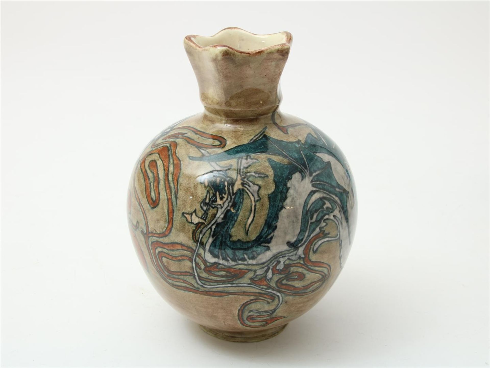 Earthenware vase with dragon decor, design J.W. Mijnlief, Holland Utrecht version, Mijnlief,