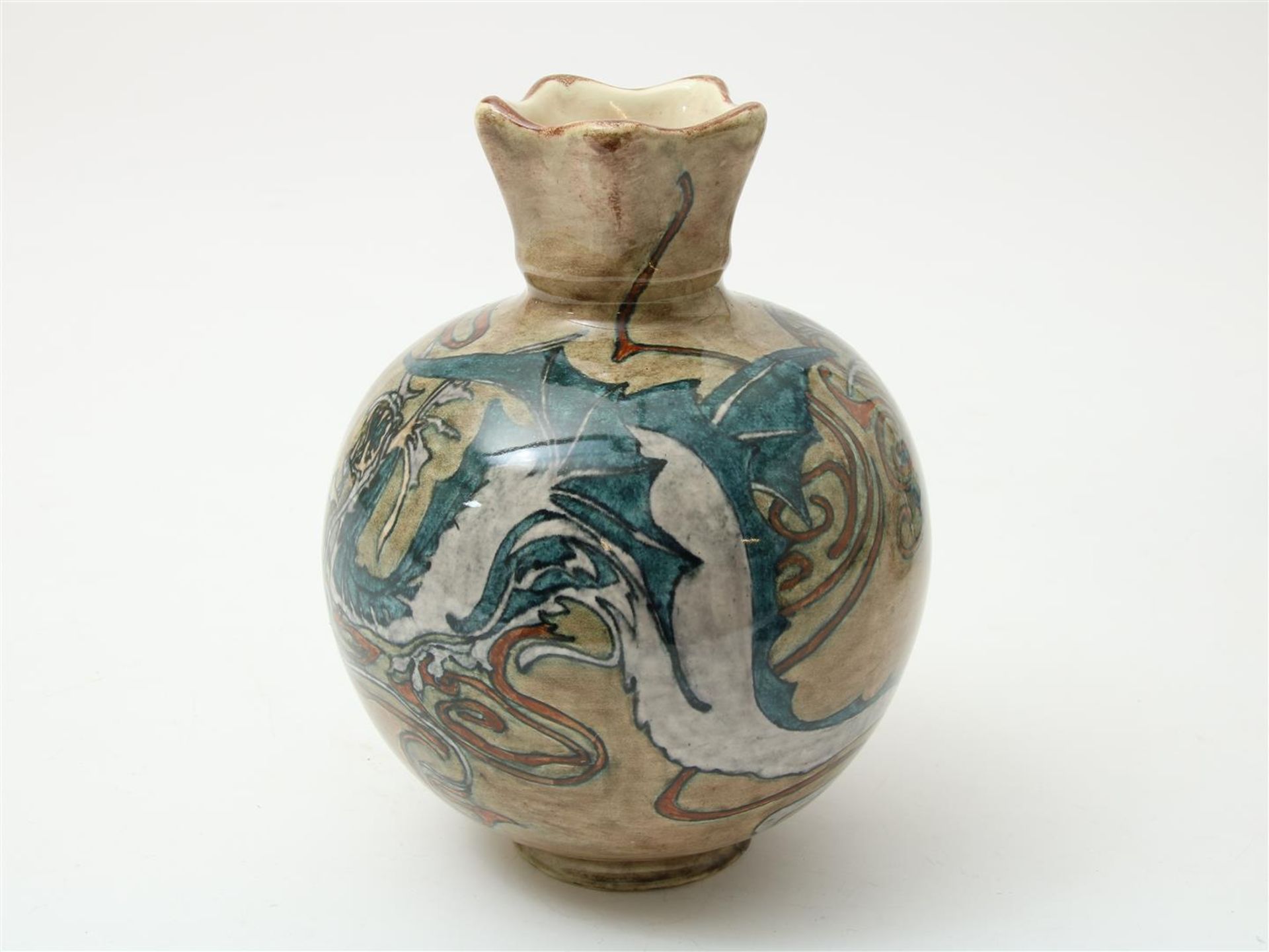 Earthenware vase with dragon decor, design J.W. Mijnlief, Holland Utrecht version, Mijnlief, - Image 2 of 5