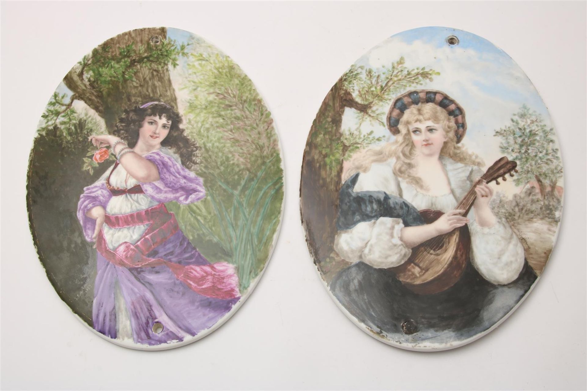 Set of porcelain plaques in the style of Juliette Trullemans-Wytsman