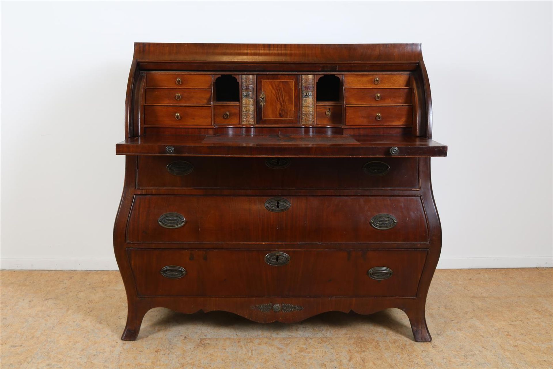 Mahogany Louis XVI roll-top desk with interior of 9 drawers, 2 hidden storage compartments behind - Image 2 of 5