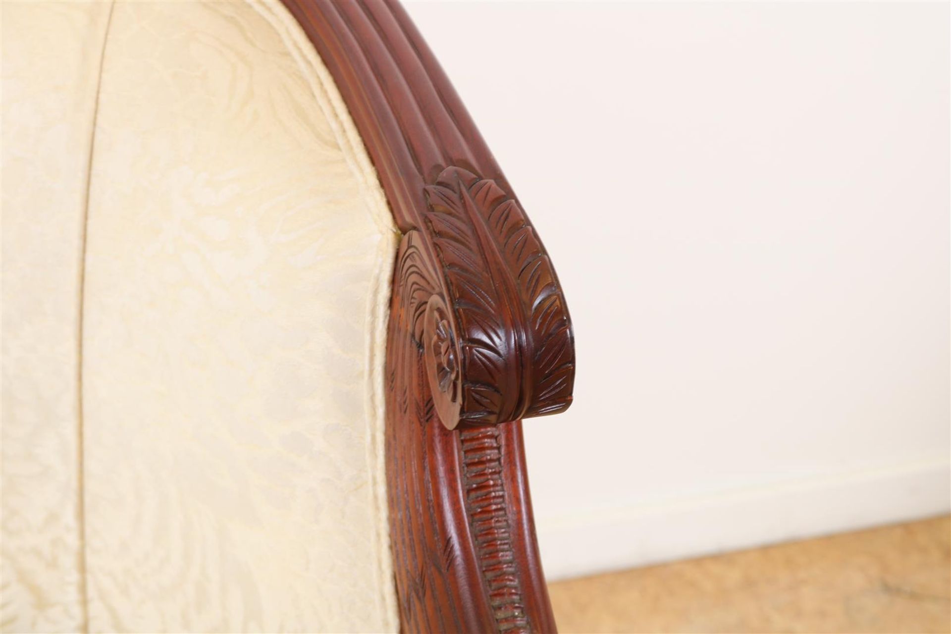 Mahogany Empire style armchair with cream fabric and stabbed swans, 20th century. - Image 4 of 5