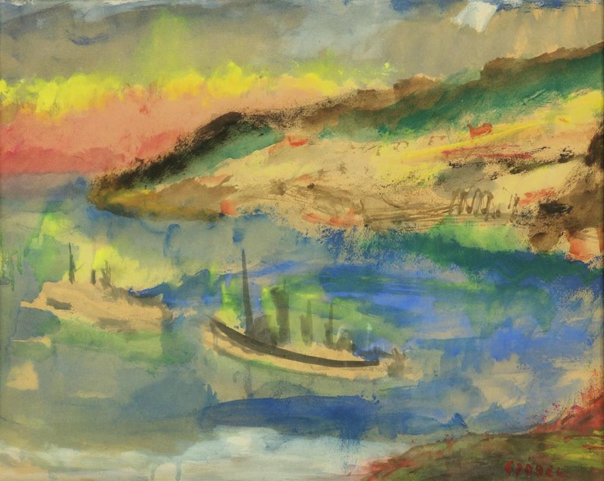 Bela Adalbert Czobel (1883-1976) 'Bay' signed lower right, watercolor 40 x 45 cm.