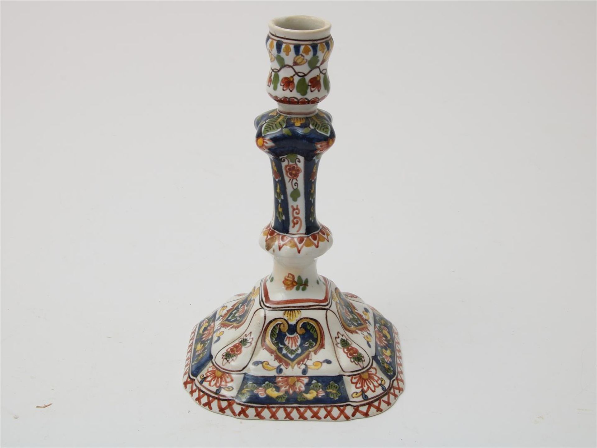 Lot of a polychrome earthenware candlestick, h. 21 cm., polychrome earthenware tea caddy, h. 13 - Image 7 of 9