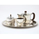 4 parts silver hammered Art Deco tea set