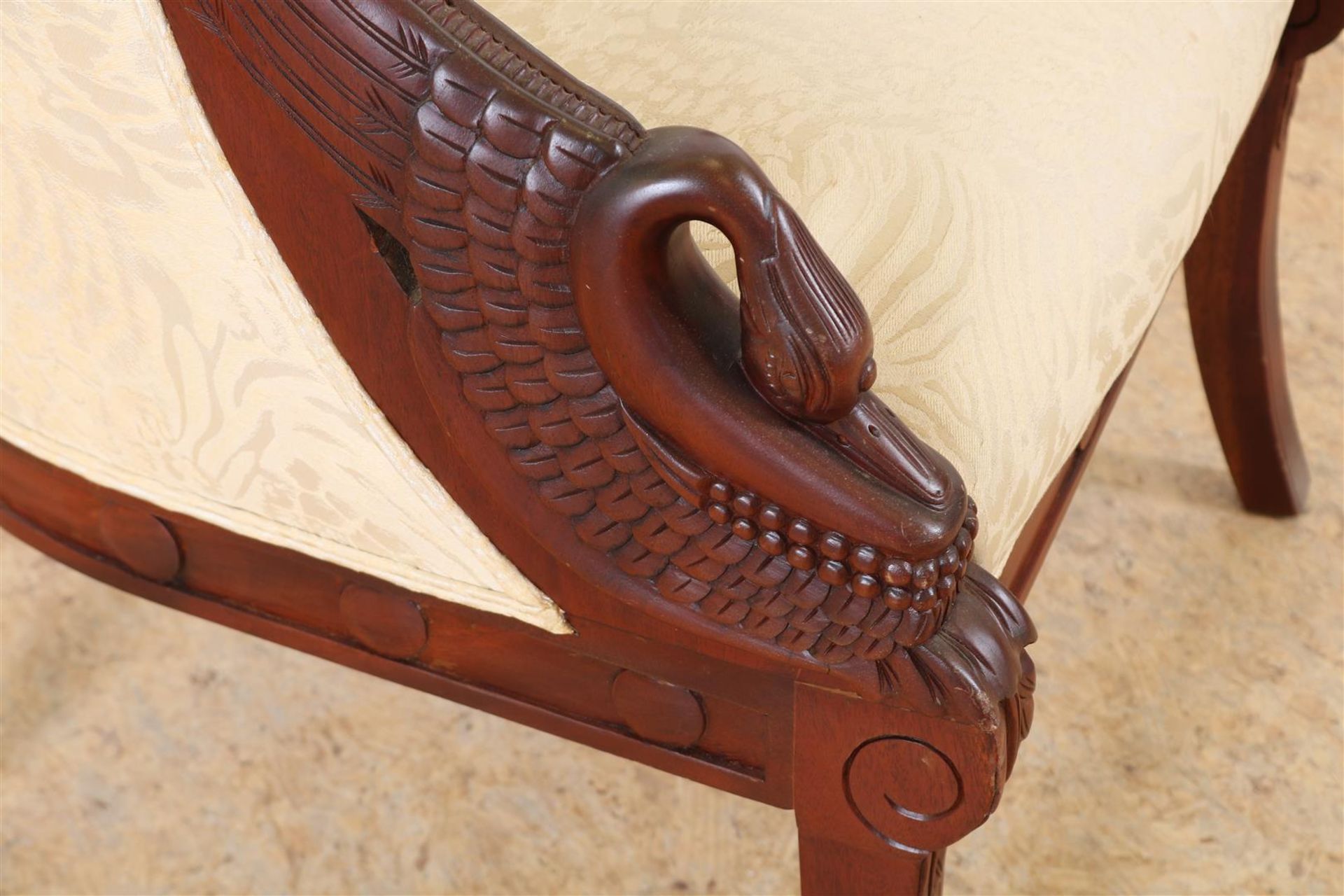 Mahogany Empire style armchair with cream fabric and stabbed swans, 20th century. - Image 5 of 5