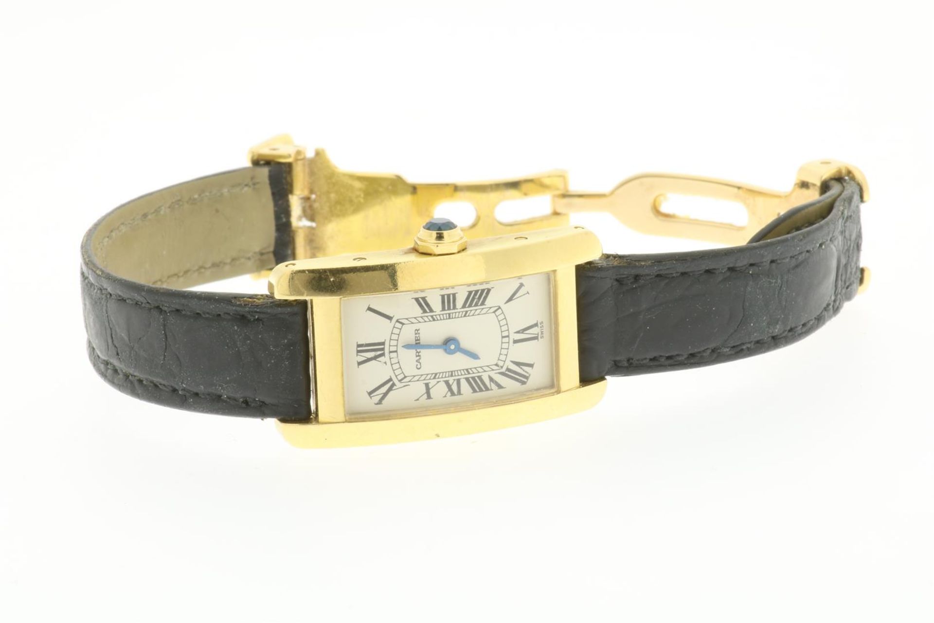 Cartier Tank Américaine, yellow gold women's wristwatch, on a leather strap with yellow gold Cartier