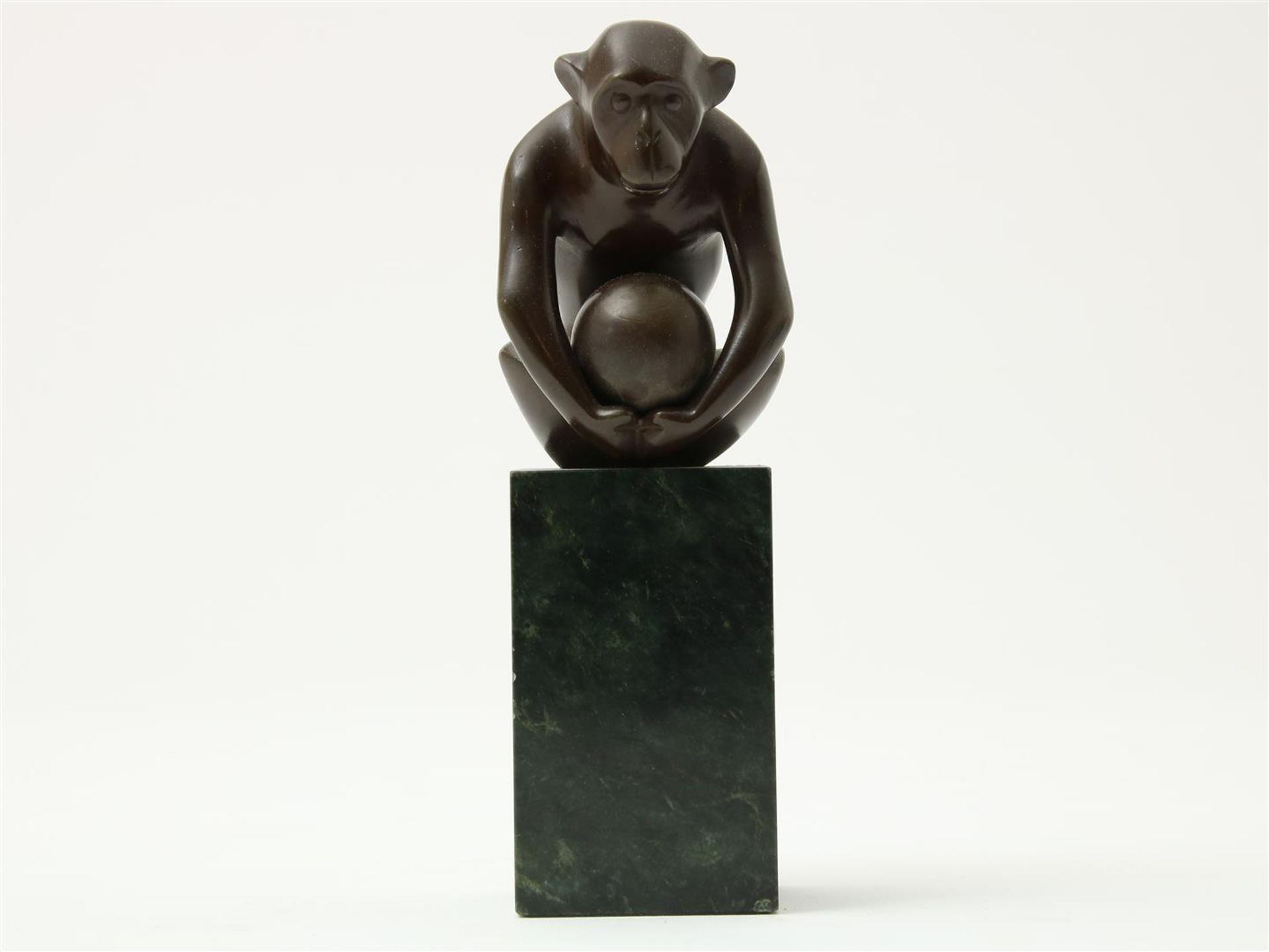 Georges H. Laurent Art-deco monkey with ball, signed, bronze sculpture on marble base, height 21