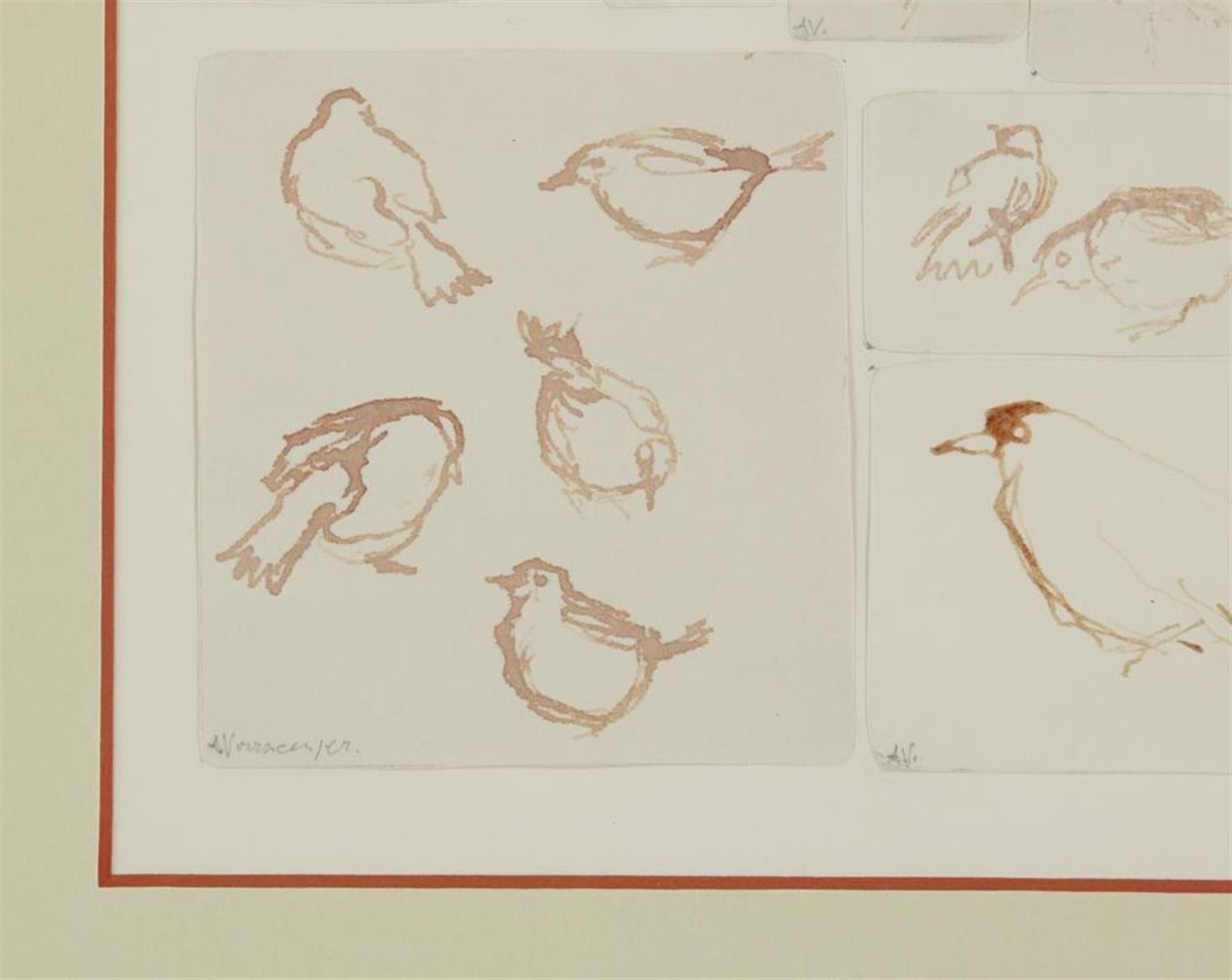 Sketches of birds, signed and monogrammed AV?, drawing 17 x 17 cm. - Image 3 of 4