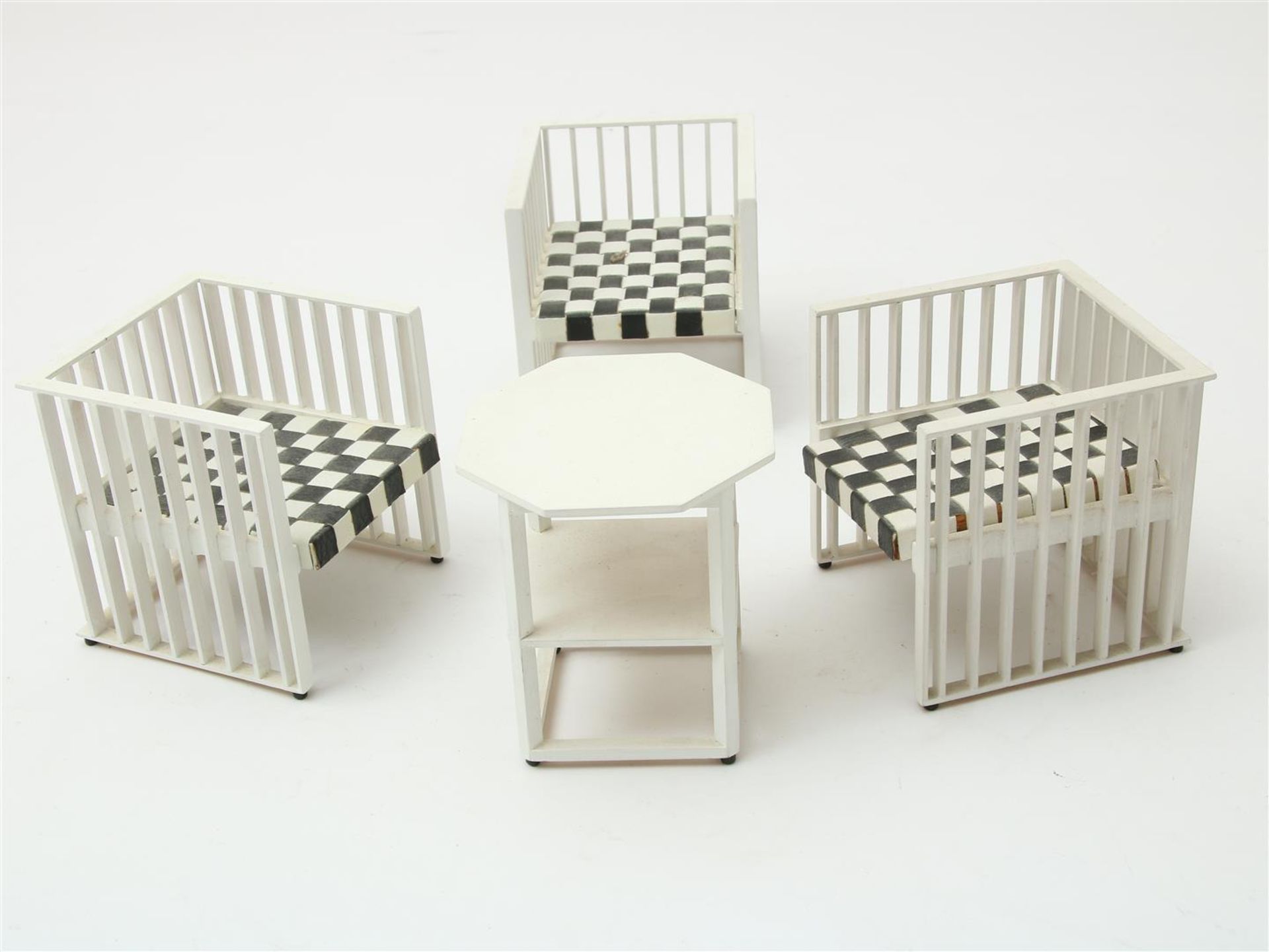 3 miniature Wiener Werkstatte-style armchairs