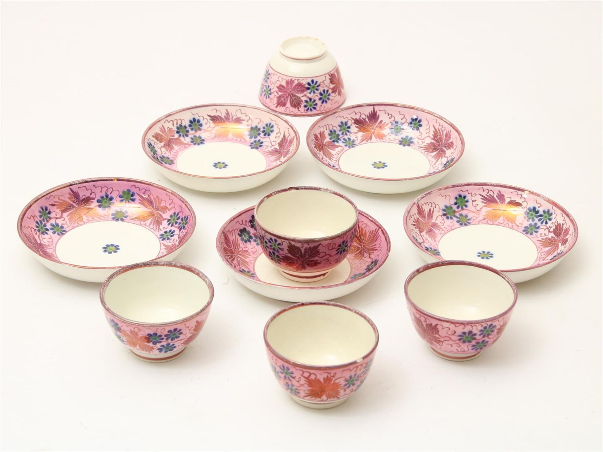 Lot of 5 earthenware cups and saucers, marked Petrus Regout ca. 1855-1880, 5 earthenware cups and - Image 6 of 16