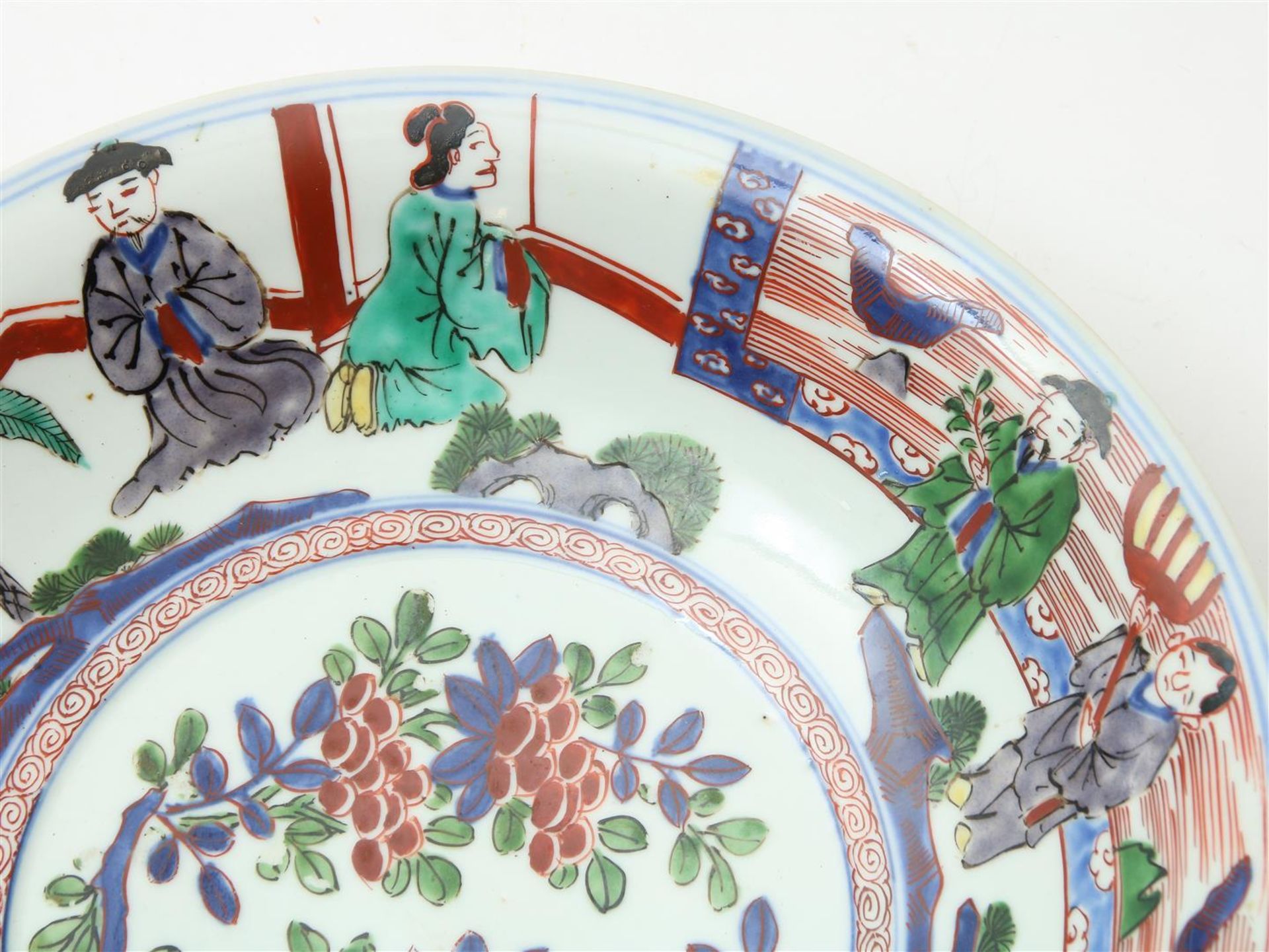 Porcelain dish, polychrome decorated, Kangxi marked, China 19th/20th century, diameter 31 cm. - Image 2 of 3