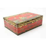 Tin shop biscuit tin with polychrome chinoiserie