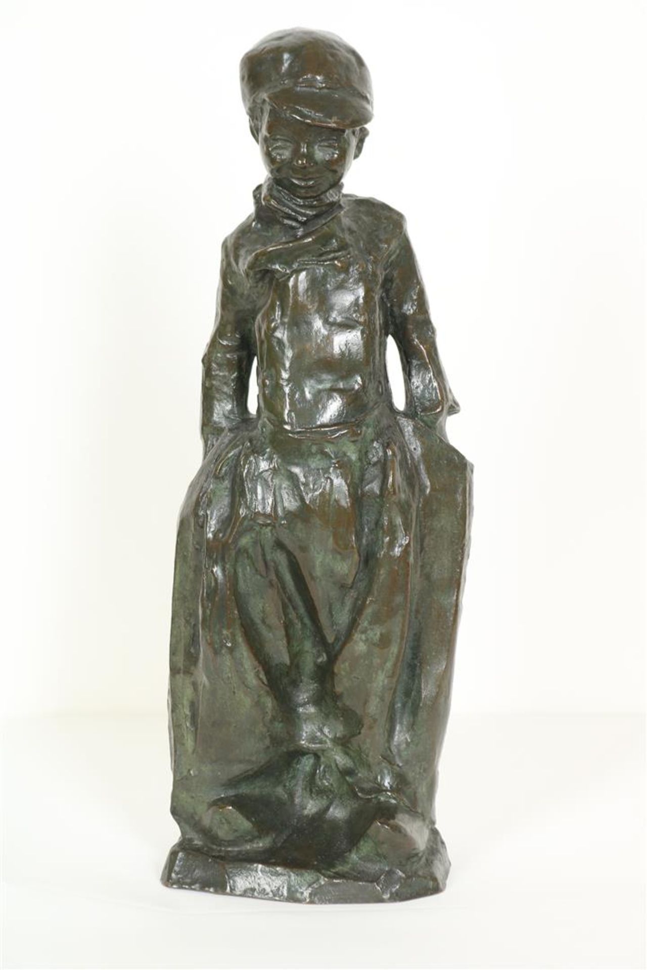"Charles" Henri Marie van Wijk (1875-1917) Bronze figure of a Volendam fisher boy with his hands