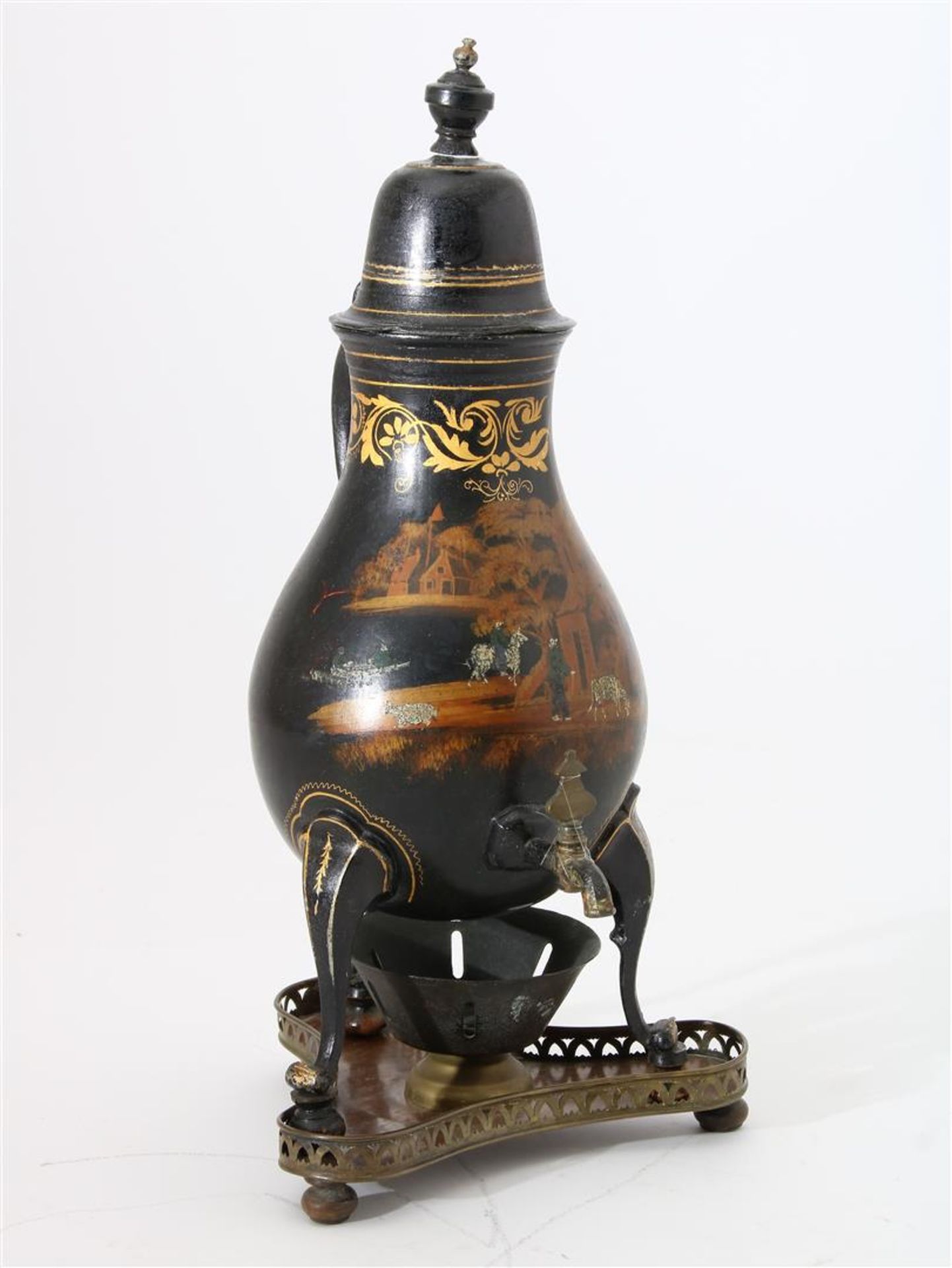 Pewter painted tap jug, 19th century 