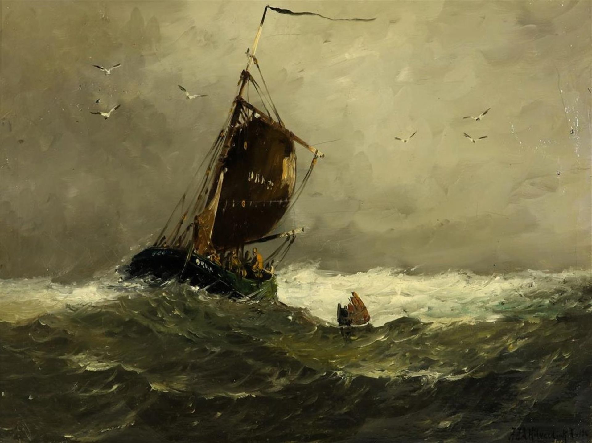 Hilverdink, Johann Jacob Anton. Ships on rough sea