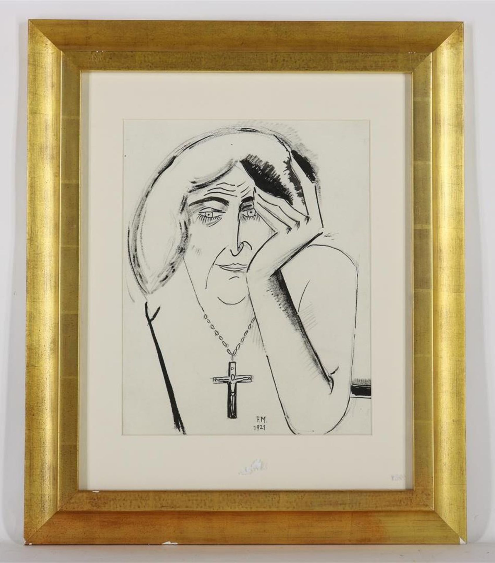 Frans Masereel (1889-1972) Lady with cross pendant, monogrammed F.M. and dated 1921 bottom right, - Image 2 of 4